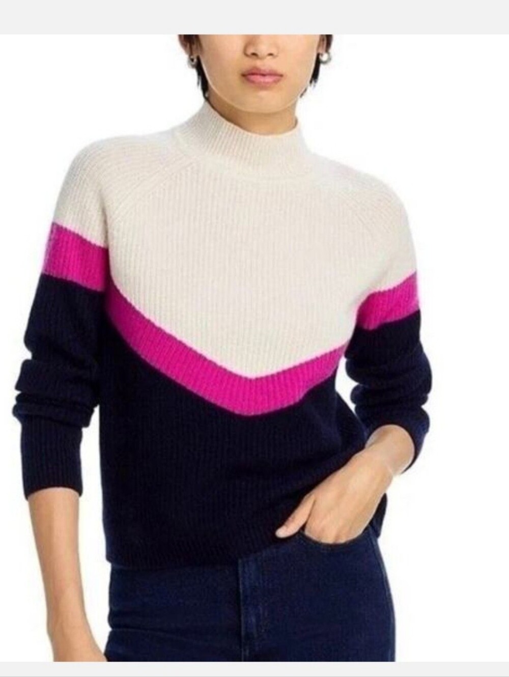 NWT AQUA Women's 100% 2-Ply Cashmere Colorblock Chevron Sweater – Size S